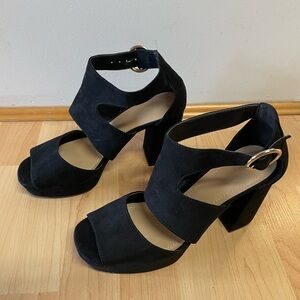 Womens H&M Black 4” Block Heels with Ankle Strap